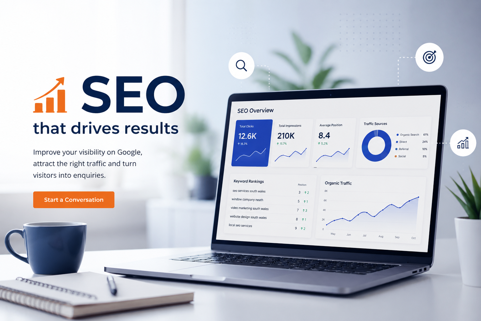 SEO services South Wales dashboard graphic