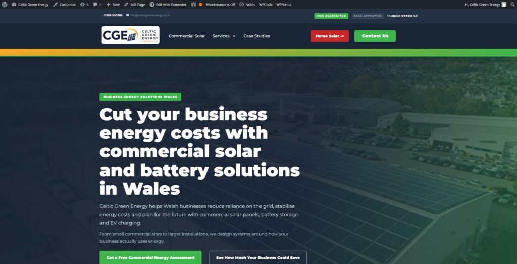 Celtic Green Energy website example used in a local SEO guide