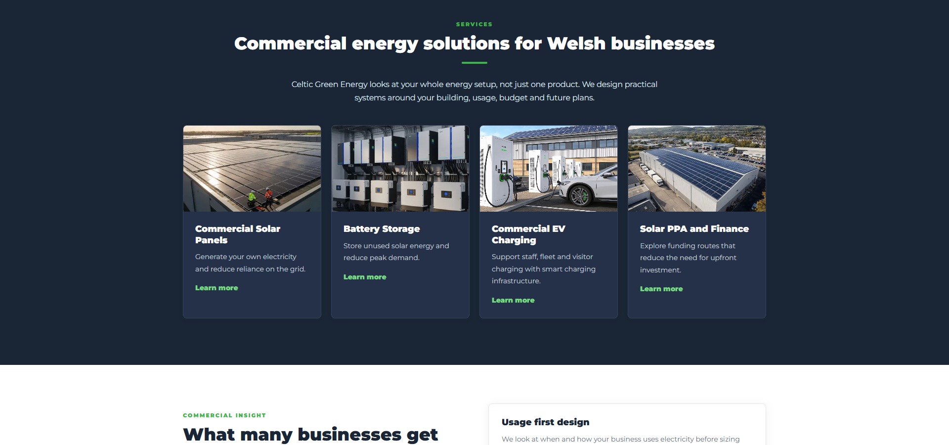 Celtic Green Energy commercial services website section