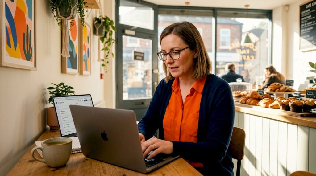 Small business owner updating lead sheet
