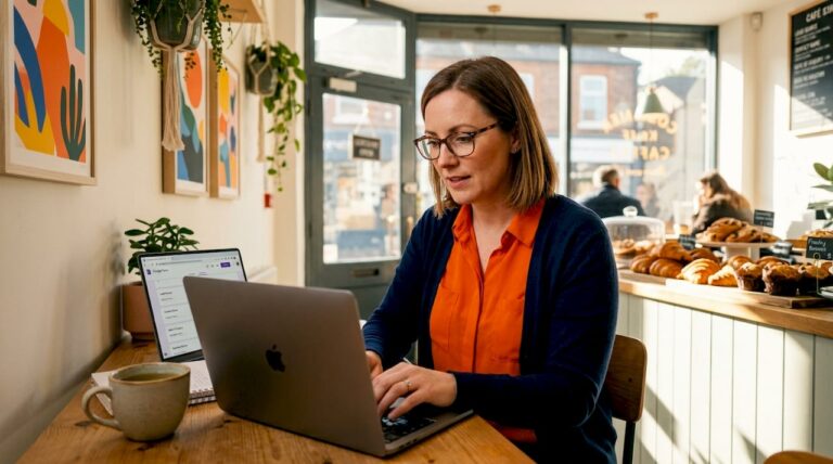 Small business owner updating lead sheet
