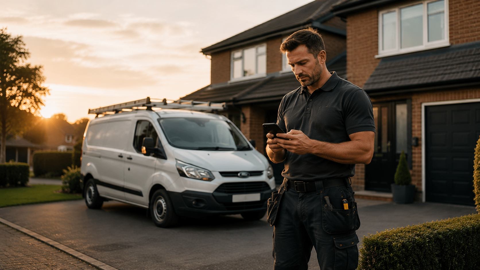 No Mates Rates branded launch artwork with a tradesperson beside a van