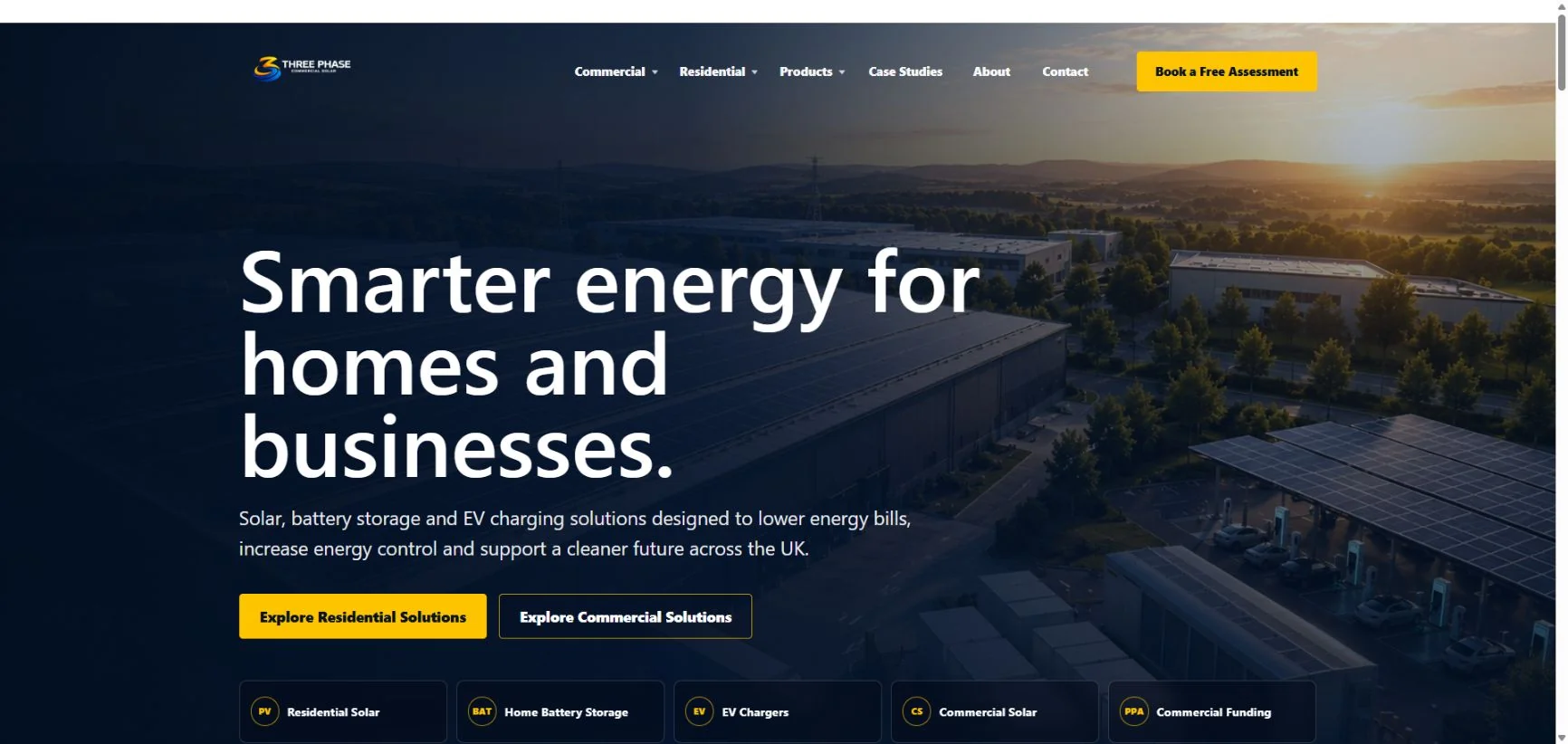 Threephase renewable-energy website homepage